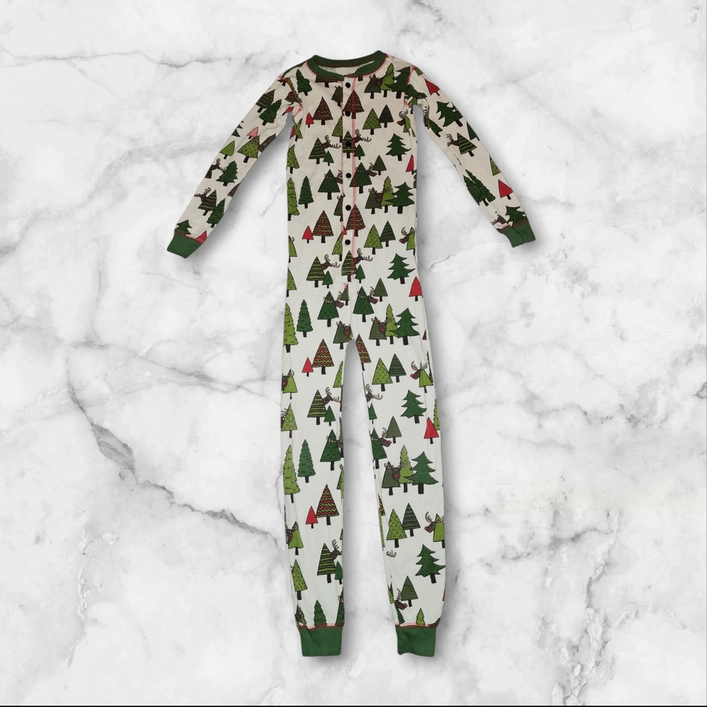 Lazy One No Peeking Green and Red Trim Pajama Onesie Unisex
